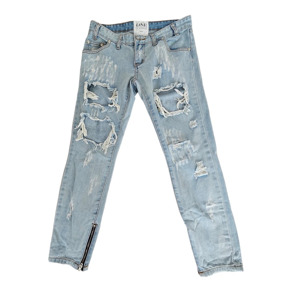 One By One Teaspoon Trashed Freebirds Short Rise Rigid Skinny Leg Women's 25